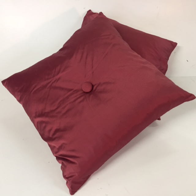 CUSHION, Red - Maroon Silk w Button